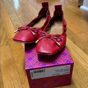 Tory Burch Red Leather Ballet Flats. Size 7